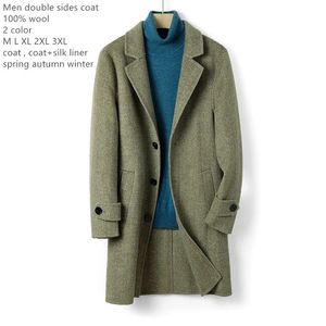 Męskie mieszanki wełny Naizaga Vintage Herringbone podwójnie wełniane wełniane męskie męskie płaszcz 100 Trench Płaszcz Blue Army Green Boy Coat A8 231009