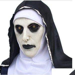 Máscaras de festa A freira Valak máscara de luxo látex assustador fl cabeça halloween cosplay traje acessório festa máscaras rra2140 casa jardim festivo dh1nq