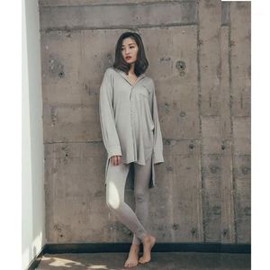 Pajamas set women modal autumn new sling trousers three-piece sleepwear suit home service wind loose shirt nightdress nightwear1214V