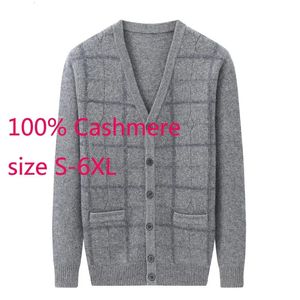 Suéteres masculinos Chegada Outono e Inverno Engrossado Homens Grande Cardigan Vneck Casual Computador De Malha 100 Cashmere Sweater Plus Size S6XL 231010