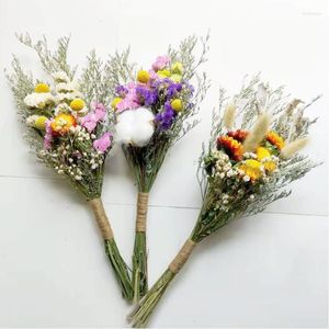 Decorative Flowers Natural Daisy Forget Not Me Rose Mix Bouquet Floral Arrangements For Boho Room Home Wedding Bedroom Table Decoration