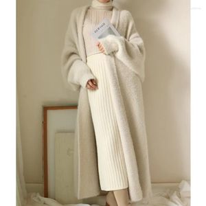 Malhas femininas falso vison cashmere cardigan outono inverno roupas femininas macio solto preguiçoso longo casaco grosso quente camisola de malha outwear