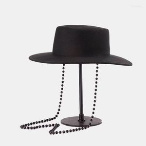 Basker 2023 Tomkhu Autumn Winter Wool Diamond Pearl Ribbon Lady Fedoras Cap Women Leisure Panama Jazz Hat