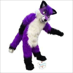 Halloween longo cabelo roxo lobo raposa cão dos desenhos animados mascote traje coelhinho da páscoa traje de pelúcia tema fantasia vestido publicidade festa de aniversário traje outfit