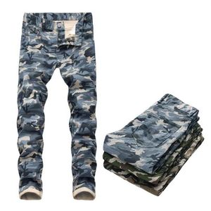 Jeans masculinos 2021 homens camuflagem streetwear magro estiramento exército verde impressão calças jeans plus size 38-44312d