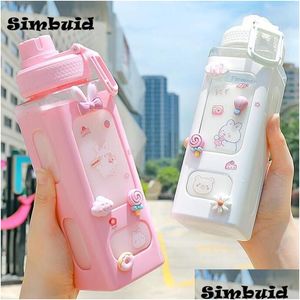 Water Bottles Water Bottles 700Ml900Ml Cute Bottle For Girls With Lid St Sticker Plastic Juice Milk Portable Kawaii Tumbler Childrens Dhgl9