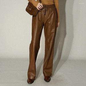 Womens Pants Women Real Sheepskin Leather Trouser Fashion Streetwear Lady Long Genuine Elastic Waist Tf5285
