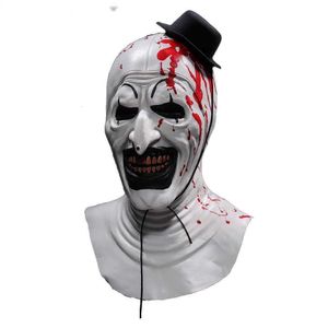 Blodig skräckkonst Clown Mask Cosplay Creepy Horror Demon Evil Joker Hat Latex Helmet Halloween Party Costume Props