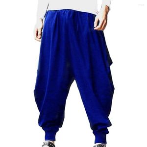 Men's Pants Drawstring Waist Trousers Retro Style Loose-fit Harem Elastic Solid Color For Casual