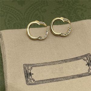 Half Diamond Double Letter Earrings Charm Women Rhinestone Eardrops Ladies Crystal Ear Hoops Dangler With Box283C