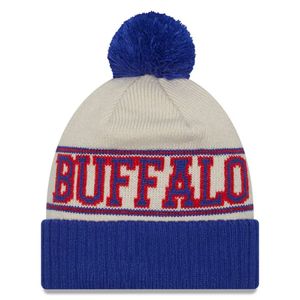 2023 Sideline Historic Pom Cuffed Knit Hat Cream/Royal Buffalo Football Beanies Teams Knits Hats Misture e combine todos os bonés