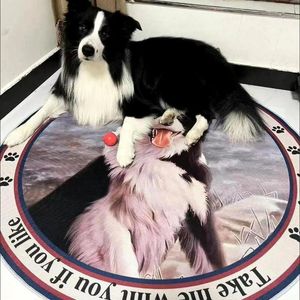 Carpets Funny Dog Pet Printed Round Carpet For Living Room Anti-slip Area Rug Bedroom Bathroom Computer Chair Mat Floor Decoration Rugs