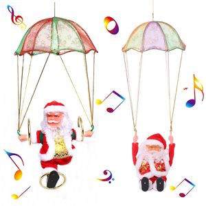Christmas Santa Doll Toys Dancing and Singing Tumbling Parachute Santa Claus Creative Christmas Ornaments Musical Doll Hanging Toy Best Gift for Kids