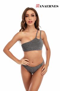 Kvinnors badkläder 2023 Summer Beach Vacation Wear Swimming Suit For Women Bikini Strapless Thong Ladies Grey Set