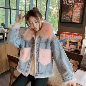 Women's Fur Pink Jeans Winter Faux Grass Lady Loose Coat Women Party Beauty Overcoat Plush Cloth Girl Luxury Top Jacket Clothes