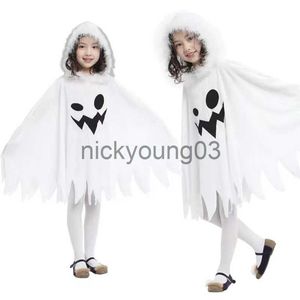 Theme Costume Girls Halloween White Hooded Cape Funny Ghost Print Fringed Cape Halloween Cosplay Costume Stage Cloak Party Cosplay Cloak x1010