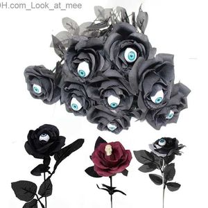 Other Event Party Supplies 5PC Black Artificial Rose Flowers with Eyes Skull Halloween Decorative Props Fake Flower Party Home Table Vase Decor Accessories Q231010