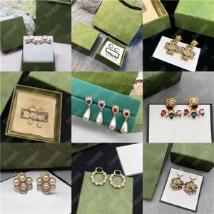 Chic Ladies Diamond Charm Earrings Letter Designer Rhinestone Eartrop 12 Styles Women Crystal Pendant Studs With Present Box287s