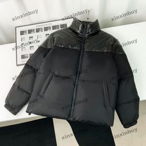 Xinxinbuy Men Designer Płaszcz w dół Jacke Exposs Letter Skórzany materiał panelowy Kobiety z długim rękawem czarne khaki m-2xl