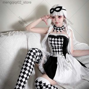 Tema kostym halloween clown cirkus kommer japansk anime lolita kvinnor cosplay party klänning skolflicka clown roll plaid uniform 2023 Q231010