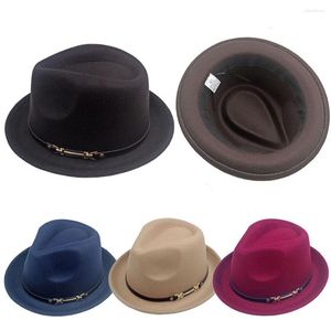 Basker Autumn Winter Jazz Hat Wide Brim Wool Fedora Top Fashion Women Performance päls fast färg värme brittisk stil