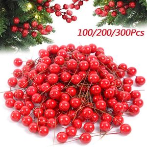 Christmas Decorations 50-300Pcs Pearl Stamens Artificial Flower Small Berries Cherry For Wedding Party Gift Box Christmas DIY Wreath Home Decorations 231009