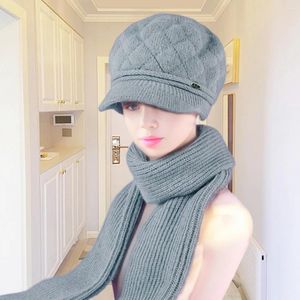 Berets Women Sun Hat Knitted Winter Scarf Set For Elderly Warm Soft Stylish Outdoor Cap With Neck Wrap Breathable