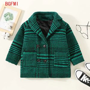 Coat 2023 Arrival Spring Fall Winter Boys Fashion Casual Cotton Plush Inside England Style Wool Blends 29T Kids Slim Fit Clothes 231009