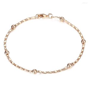 Link Bracelets Thin 2mm 585 Rose Gold Color Bracelet For Women Girl Marina Stick Bead Chain 20cm Fashion Jewelry Gifts CB11