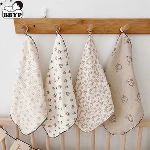 Towels Robes 4Pcs Printing Towel Baby Face cloth Bath Towel Handkerchief Cotton Burp Cloth Soft Absorbent Gauze Kindergarten Washcloth 30cm 231010