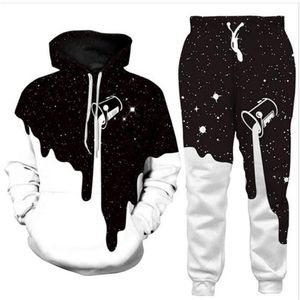 New Men Womens Space Galaxy Milk Dripping Funny 3D Print Fashion Tracksuits Hip Hop Pants Hoodies T012303h