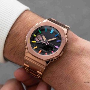 Şok Orijinal Mens Watch GM-B2100 Spor Dijital Kuvars Unisex Saat Alaşım LED Diyal Dünya Zamanı Tam İşlevsel Meşe Serisi