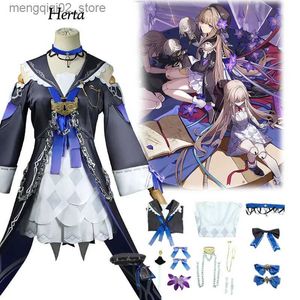 Theme Costume Anime Game Honkai Star Rail Herta Cosplay Wig set Come Genius Society Women Dress Lolita Halloween Uniform Carnival Q240307