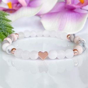 MG1525 Strand 6 mm Matt Rose Quartz Pink Zebra Jasper Gemstone Armband Healing Crystals Mala för fertilitet och öppnar HEA327K