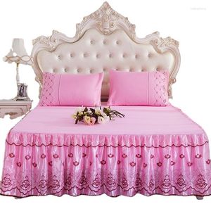 Bed Skirt Style Bedspread Ruffle Lace Exquisite Embroidery Anti Slip Princess Cover 1.5x2 M Dust