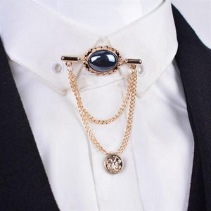 Pins Brooches Whole- High Quality Fashion Crystal Gem Men Brooch With Tassel Chain Shirt Tassels Suit Lapel Pin Accessories S2870