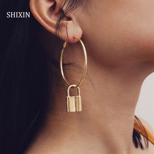 Shixin übertrieben Big Hoop Ohrring für Frauen Statement Mode Schmuck Lock Anhänger Kreis Rund Oorbellen weiblich231h