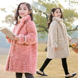 Coat Baby Girl Winter Jacket Faux Fur Thick Toddler Teen Warm Wool Long Pearl Outwear High Quality Clothes 231009