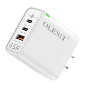 OLESiT 65W GaN USB-A Charger 3 Port PD USB Type C Fast Charging QC3.0 Power Adapter Wall Chargers US EU UK Plug For Iphone 15 Pro Samsung Max Pro Travel Home Smart Phone