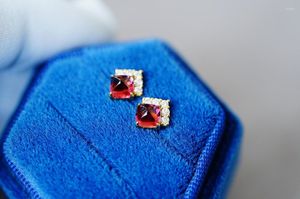 Brincos JHY Sólidos 18K Ouro Natureza Red Turmaline Diamonds Gemstone 1.2ct Studs para presentes de aniversário feminino