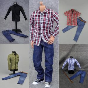 Military Figures ZY5001 ZY5002 ZY5028 1/6 Scale 3 Pcs/set Men's Long Sleeves Classic Plaid Shirt Denim Pants Set Clothes for 12'' Action Figure 231009