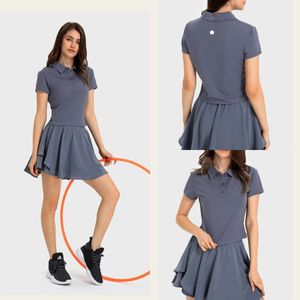 Lu-1120 Women Sports Short-sleeved Lightweight Yoga Shirts Quick-drying Running Top Outdoor Tennis Polo Shirt