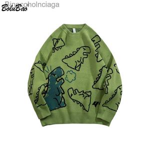 Kadın Sweaters Bolubao Marka Sweater Erkekler Hip Hop Sokak Giyim Moda Dinozor Karikatür Tops Külot O boyun büyük boyutlu Sırık Sweatersl231010