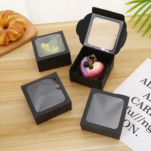 Black Kraft Paper Candy Box med Window Wedding Packaging Cake Box Presentförpackningslådor LX6155