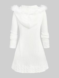 Kvinnors tröjor Kvinnors tröjor Rosegal Plus Size Cardigan Women White Faux päls Huvtröja 4XL Kvinna Autumn Winter Casual Cable Knit Longline C