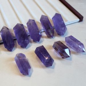 Jewelry Pouches Natural Amethyst Double Pointed Crystal Dt Wand Point Hexagonal Prism Original Stone Polished Crafts