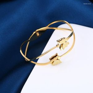 Bangle Vintage Golden Butterfly Titanium Steel Bracelet Cross Double Ring Open Spring Buckle Jewelry Accessories For Women