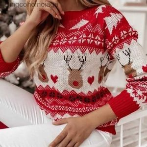 Kadın Sweaters Xmas Look 2023 Yeni Kış Kadınlar Noel Sweaters Sıradan Yumuşak O Boyun Uzun Kollu Örgü Sıcak Kalın Jumpers Pullover Üst Femmel231010