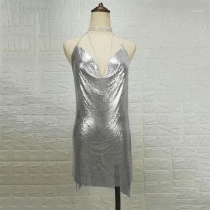 Casual Dresses 2021 Metal Halter Night Club Summer Deep V-Neck Dress Women Beach Sequin Mini Sexy Party Vestidos1248x