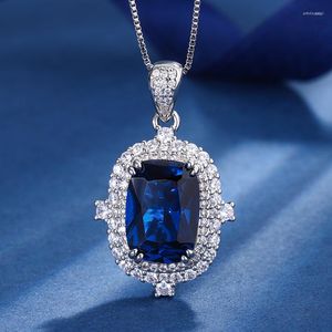 Pendant Necklaces EYIKA Vintage Cushion Cut Lab Emerald Sapphire Ruby Necklace For Women Filled CZ Fusion Stone Wedding Party Fine Jewelry